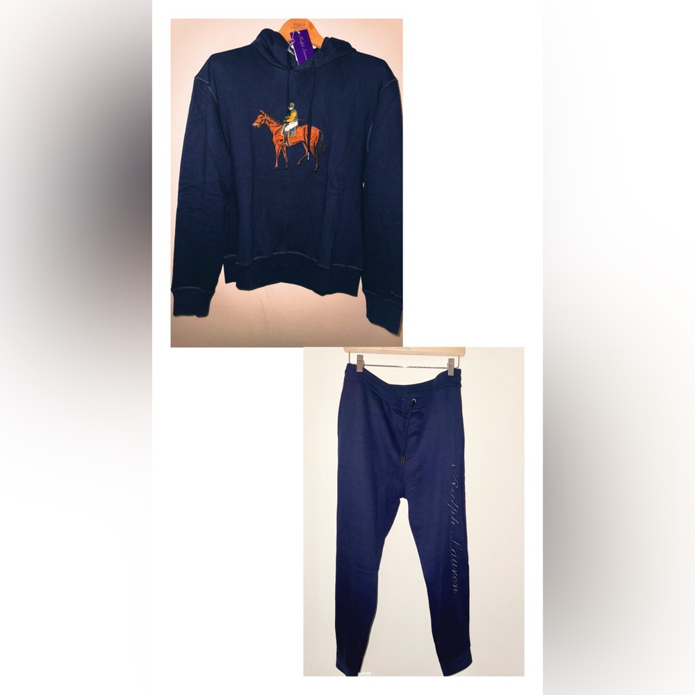 Ralph Lauren purple label Navy Hoodie and Joggers Set with Horse Design